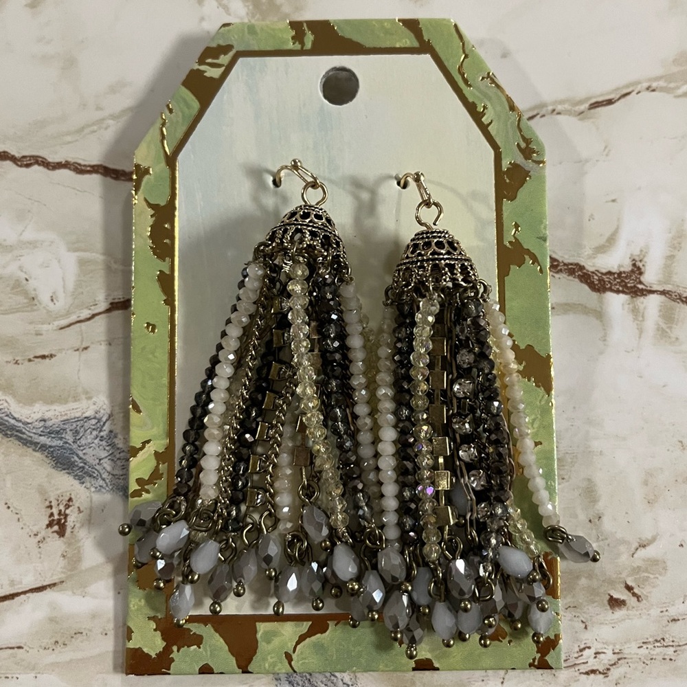 Boutique Beaded Tassel Earrings With Gemstones